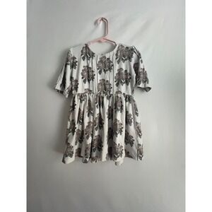 Kate Quinn Dress Girls 3T Floral Sad Beige Neutral Organic Cotton School Minimal